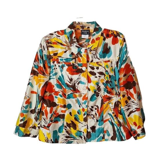Southern Lady Womens Button Up Jacket Size L Office Career Long Sleeve Silky - Picture 1 of 12
